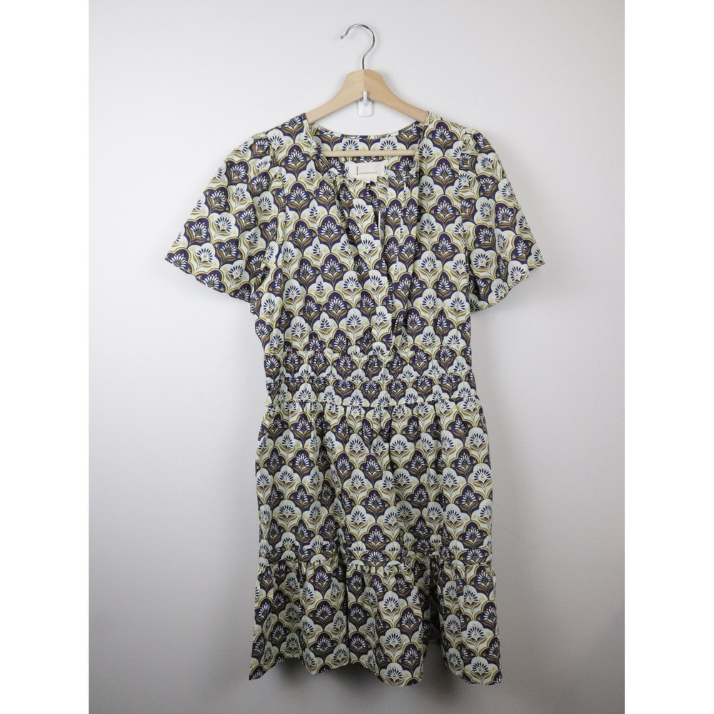 NWT‎ Anthropologie Somerset Mini Dress Blue Khaki Print Large - Picture 2 of 9